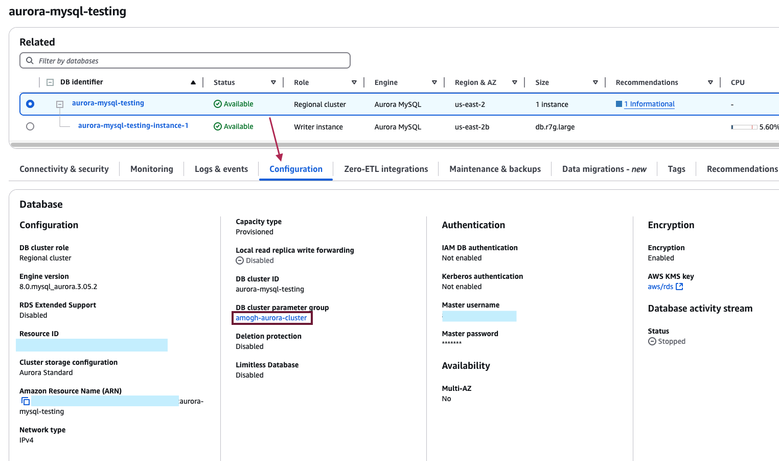 Aurora에서 파라미터 그룹을 찾는 위치