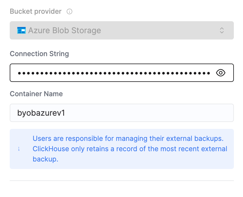 Azure 스토리지 계정의 연결 문자열과 컨테이너 이름 제공