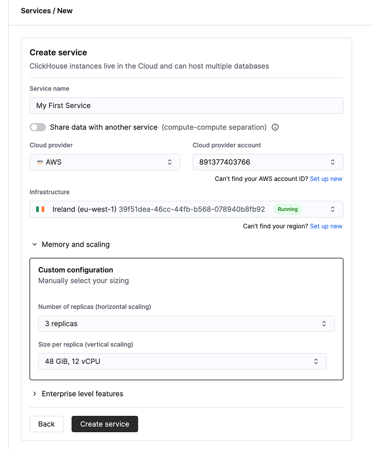 BYOC 새 서비스 생성