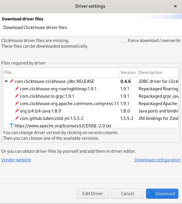 ClickHouse 드라이버 다운로드