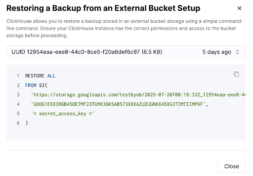 백업 복원에 사용되는 SQL 명령 가져오기